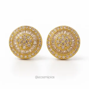 Brinco de pizza 13mm cravejado - banhado a ouro 18k