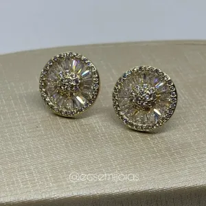 Brinco de pizza 15mm cravejado - banhado a ouro 18k