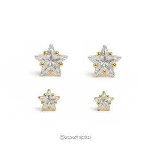Brinco ponto de luz de estrela 4mm - aço dourado inoxidável