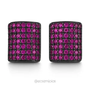 Brinco retangular cravejado - 10x12mm -  banhado a ouro 18k