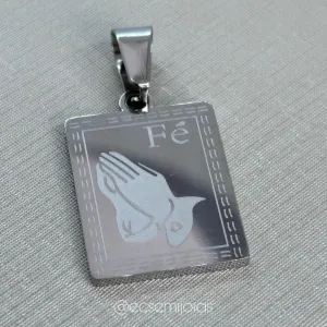 Pingente de placa com Fé - 16x21mm - aço inoxidável