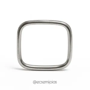 Anel quadrado liso com 1 zircônia - aço inoxidável