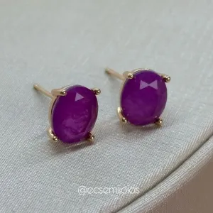 Brinco com pedra oval fusion 8x10mm - banhado a ouro 18k