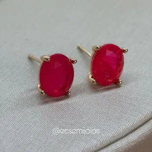 Brinco com pedra oval fusion 8x10mm - banhado a ouro 18k