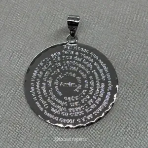 Pingente moeda com PAI NOSSO - 2,5cm - banhado a ródio branco