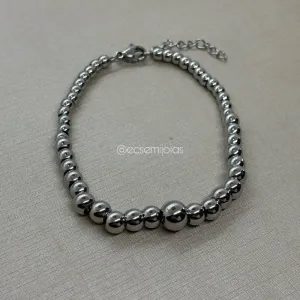 Pulseira com 100% bolas lisas - 18cm + extensor - aço inoxidável