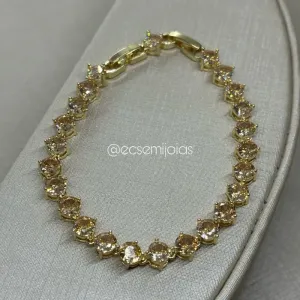 Pulseira com 100% de zircônias de 5mm - 19cm - banhado a ouro 18k