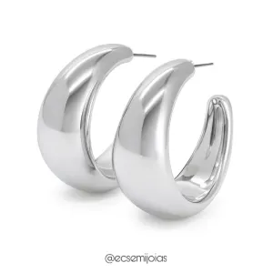 Argola maxxi lisa polida - 1,7x3,8cm - banhado a ródio branco