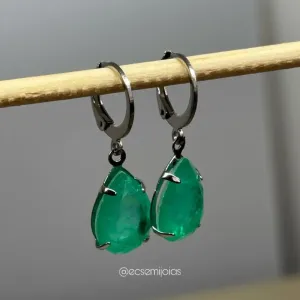 Argola tranqueta com pedra gota 10x14mm - aço inoxidável