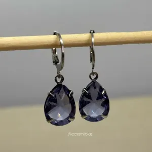Argola tranqueta com pedra gota 10x14mm - aço inoxidável