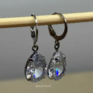 Argola tranqueta com pedra gota 10x14mm - aço inoxidável