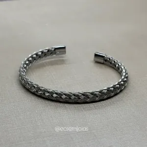 Bracelete de elos trançados - aço inoxidável