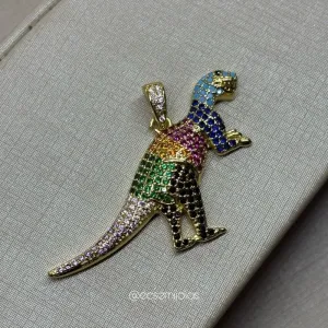 Pingente de dinossauro cravejado - banhado a ouro 18k
