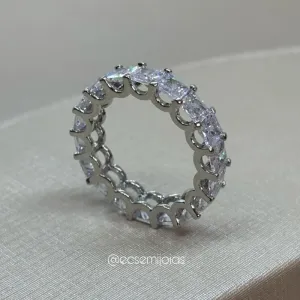 Anel 100% com zircônias quadradas - banhado a ródio branco