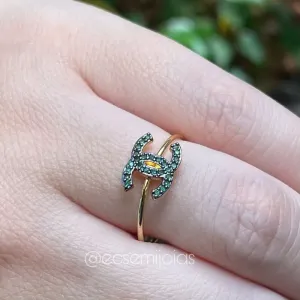 Anel inspiração cravejado - banhado a ouro 18k