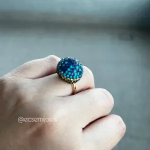 Anel de bola 17mm cravejada - banhado a ouro 18k