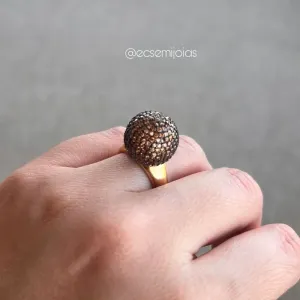 Anel de bola grande cravejada - banhado a ouro 18k