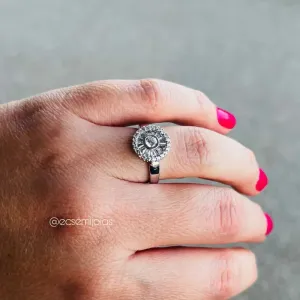 Anel de pizza pequena 12mm cravejada - banhado a ródio branco