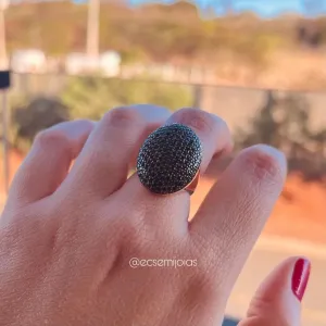 Anel oval grande cravejado - banhado a ouro 18k