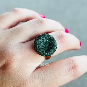 Anel redondo abaulado cravejado - banhado a ouro 18k