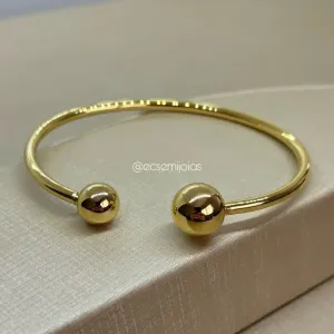 Bracelete com 2 bolas lisas e aro liso - banhado a ouro 18k