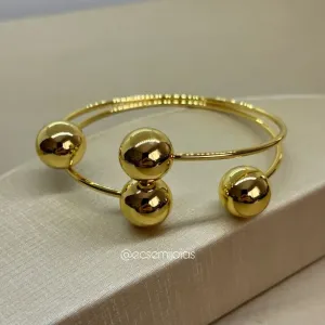 Bracelete com 4 bolas lisas e aro liso - banhado a ouro 18k