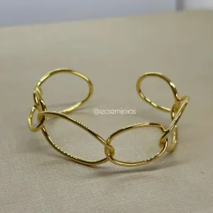 Bracelete de elos ovais vazados - banhado a ouro 18k