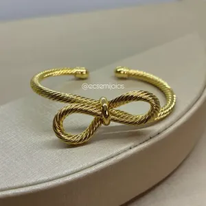 Bracelete de laço com aro torcidinho - banhado a ouro 18k