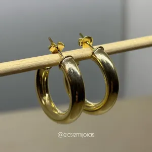Brinco argola tubolar mais grossa 2,5cm - banhado a ouro 18k