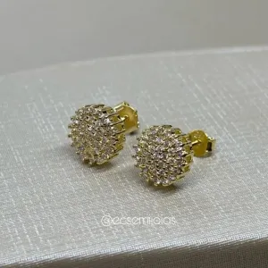 Brinco chuveiro redondo cravejado - 10mm - banhado a ouro 18k