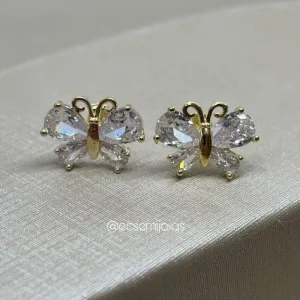 Brinco de borboleta com zircônias gotas - banhado a ouro 18k