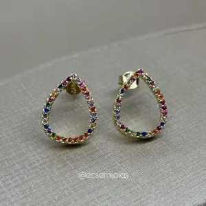 Brinco de gota cravejada vazada - banhado a ouro 18k