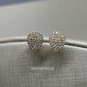 Brinco gota cravejada - 9x11mm - banhado a ouro 18k