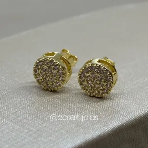 Brinco redondo cravejado - 9mm - banhado a ouro 18k