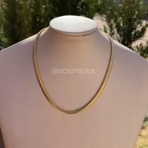 Colar lacraia 10mm - 45 cm - banhado a ouro 18k