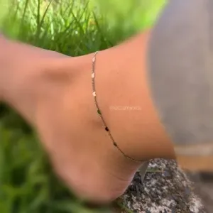 Tornozeleira coraçõezinhos chapados - 22,5cm + extensor - banhado a ródio branco