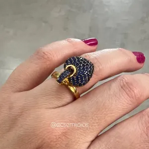 Anel com coração cravejado pendurado - banhado a ouro 18k