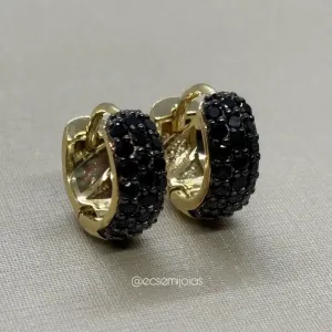 Argola 15mm com 3 fileiras cravejadas M -  banhado a ouro 18k