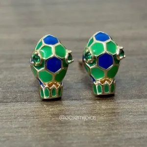 Brinco de balão esmaltado com zircônia - banhado a ouro 18k