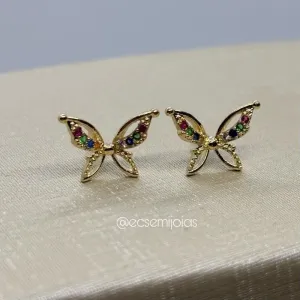 Brinco de borboleta pequena cravejada - banhado a ouro 18k