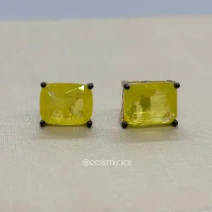 Brinco pedra retangular 8x10mm - banhado a ouro 18k