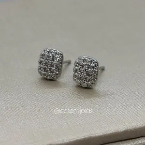 Brinco retangular pequeno cravejado - banhado a ródio branco