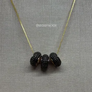 Colar com 3 rodinhas cravejadas - 40cm - banhado a ouro 18k