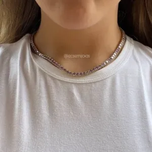 Colar riviera de 4 pontas 4mm - 46cm - banhado a ródio branco