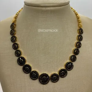 Colar todo de pizza cravejada - 41cm - banhado a ouro 18k