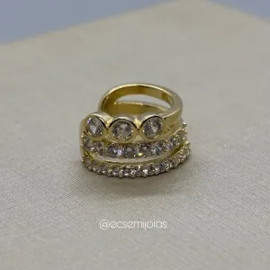 Piercing fake com 3 aros cravejados  - banhado a ouro 18k