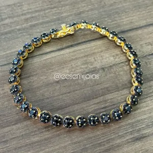 Pulseira florzinhas cravejadas - 19cm - banhado a ouro 18k