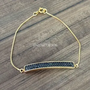 Pulseira retangular cravejado - 17,5cm - banhado a ouro 18k