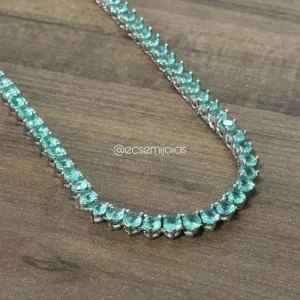 Colar riviera de 3 pontas 3mm - 42cm - banhado a ródio branco