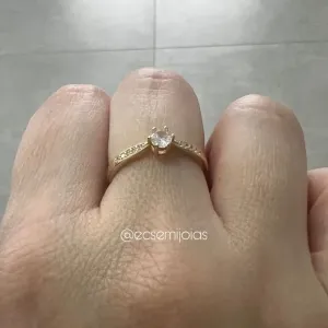 Solitário 4mm com aro cravejado - banhado a ouro 18k